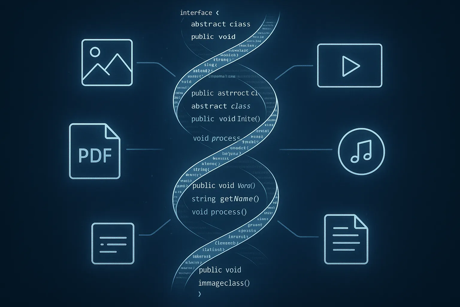 Visualizzazione del polimorfismo e delle interfacce come codice DNA per architetture flessibili e scalabili.