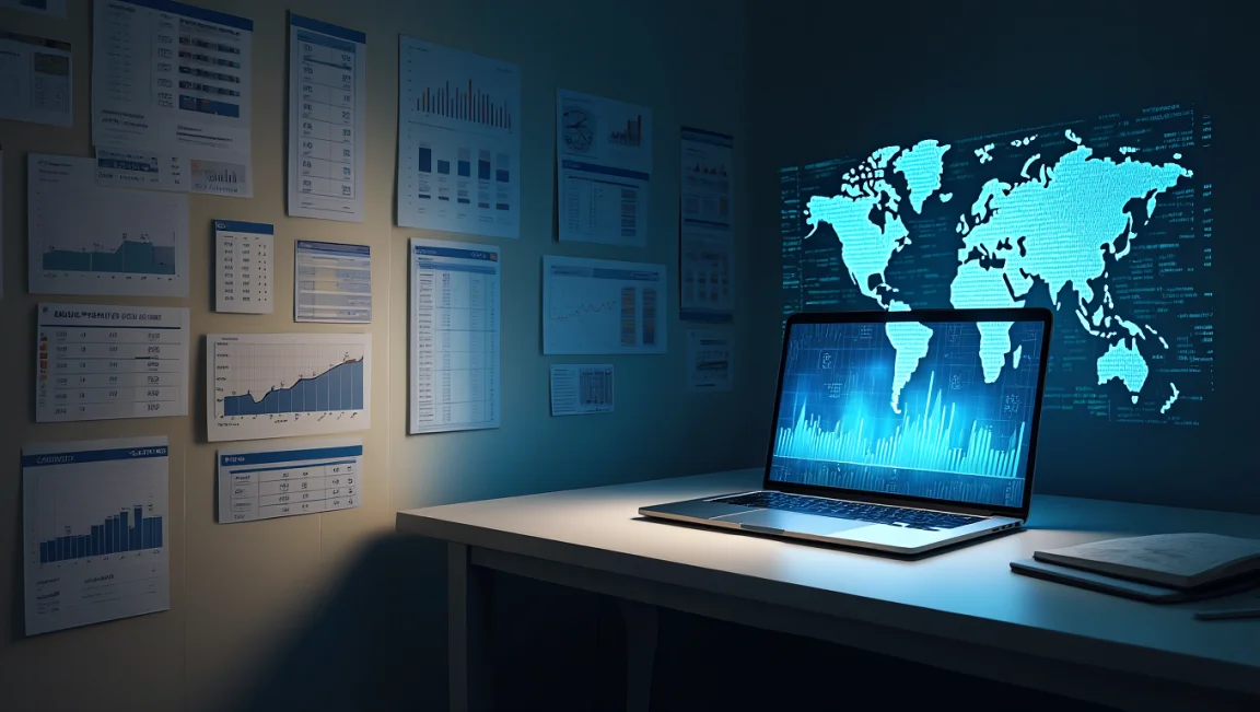 Simbolico contrasto tra statistiche medie e opportunità globali dello sviluppo web