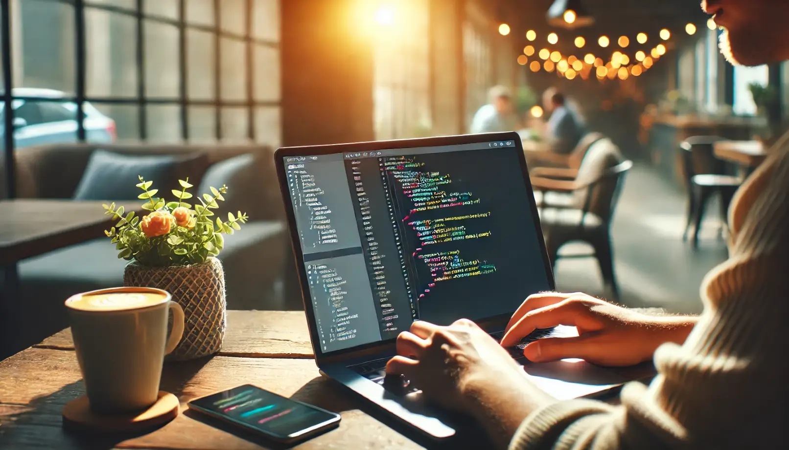 Un appassionato di tecnologia che sperimenta il codice sul proprio laptop in un ambiente informale