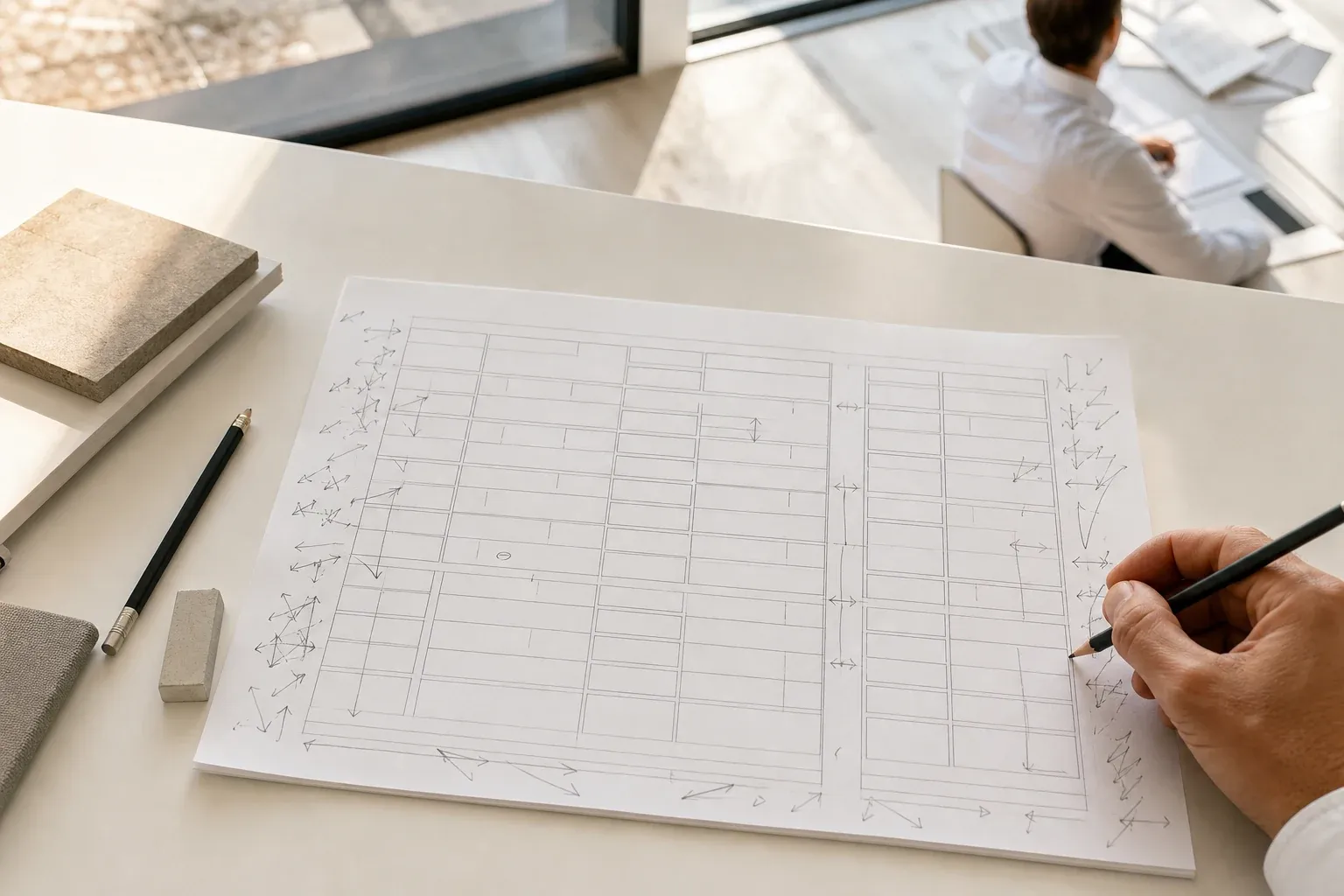 Modulo prestampato con caselle vuote e correzioni scritte a mano nei margini
