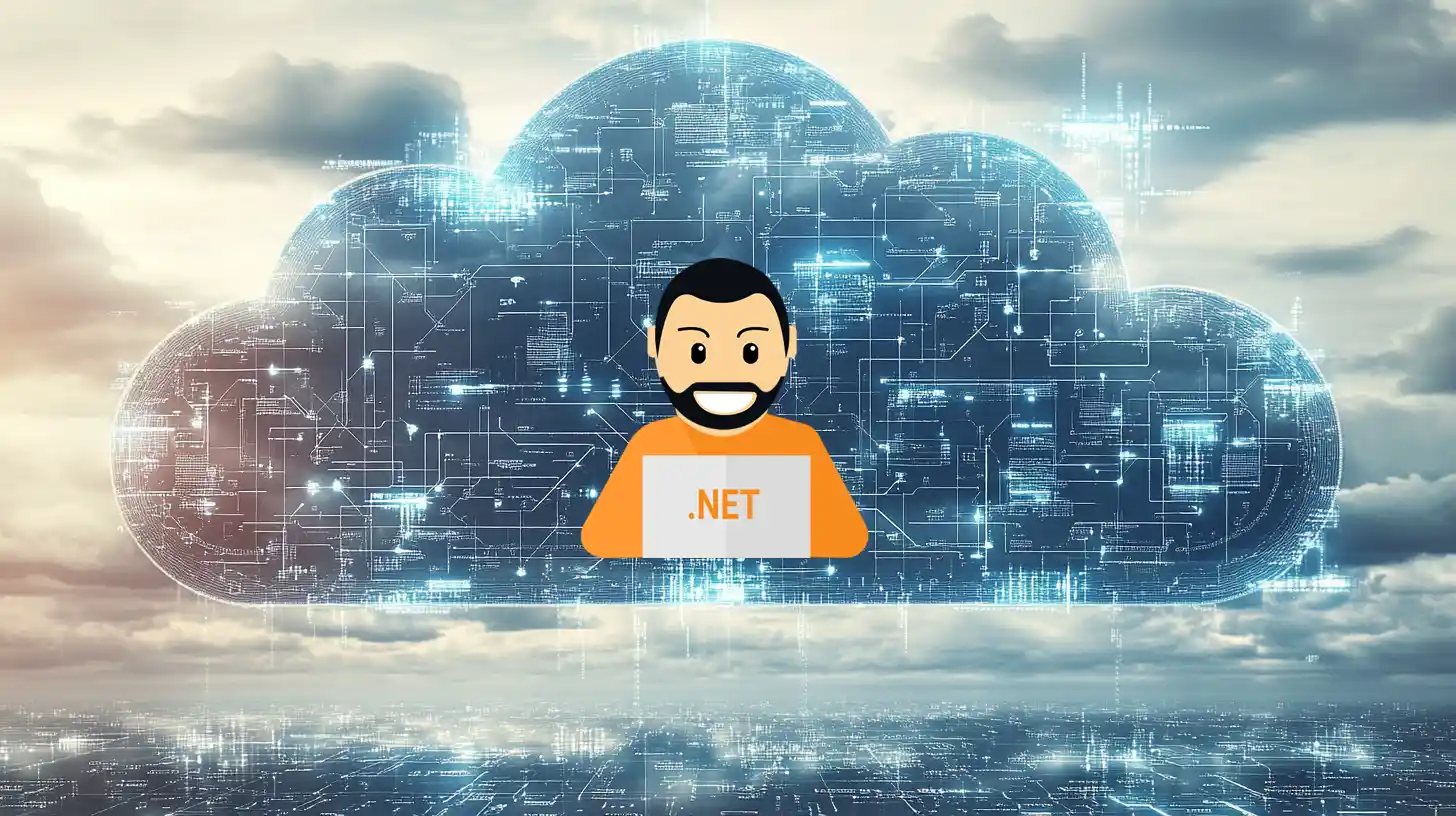 Nuvola digitale con circuiti, sviluppatore .NET, innovazione cloud