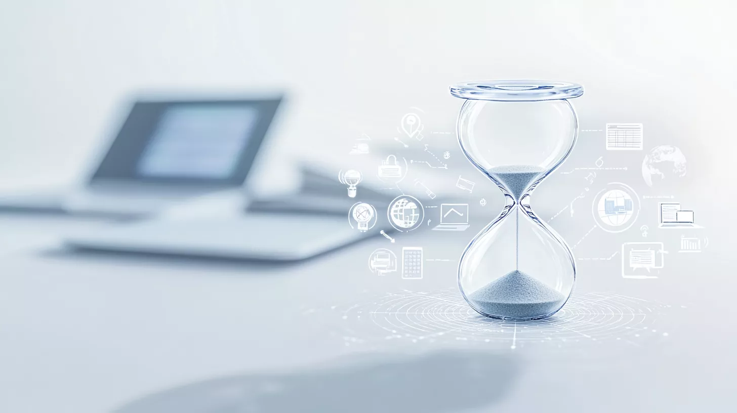 Clessidra con elementi digitali, simbolo di efficienza e sviluppo rapido con Blazor