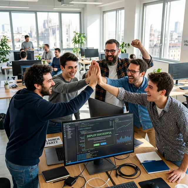 A successful diverse team of professionals celebrating