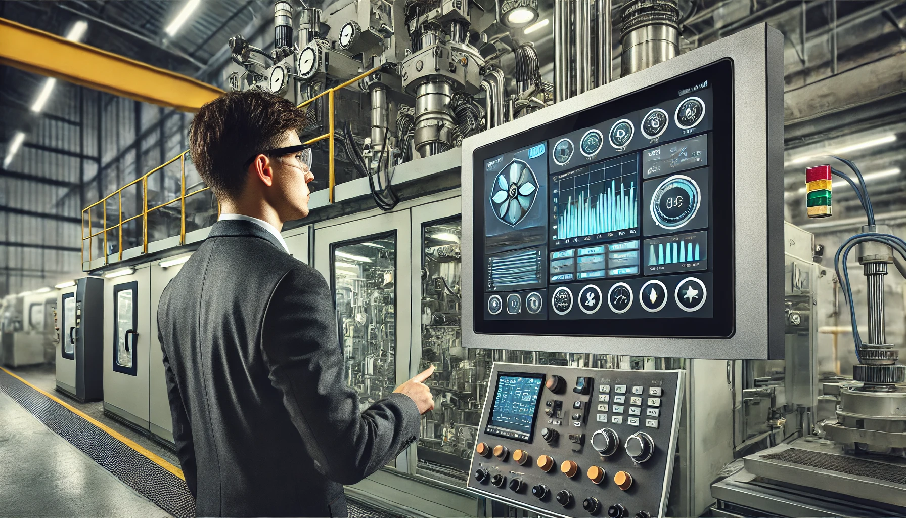 Interfaccia HMI avanzata per il controllo di macchinari industriali con grafici in tempo reale