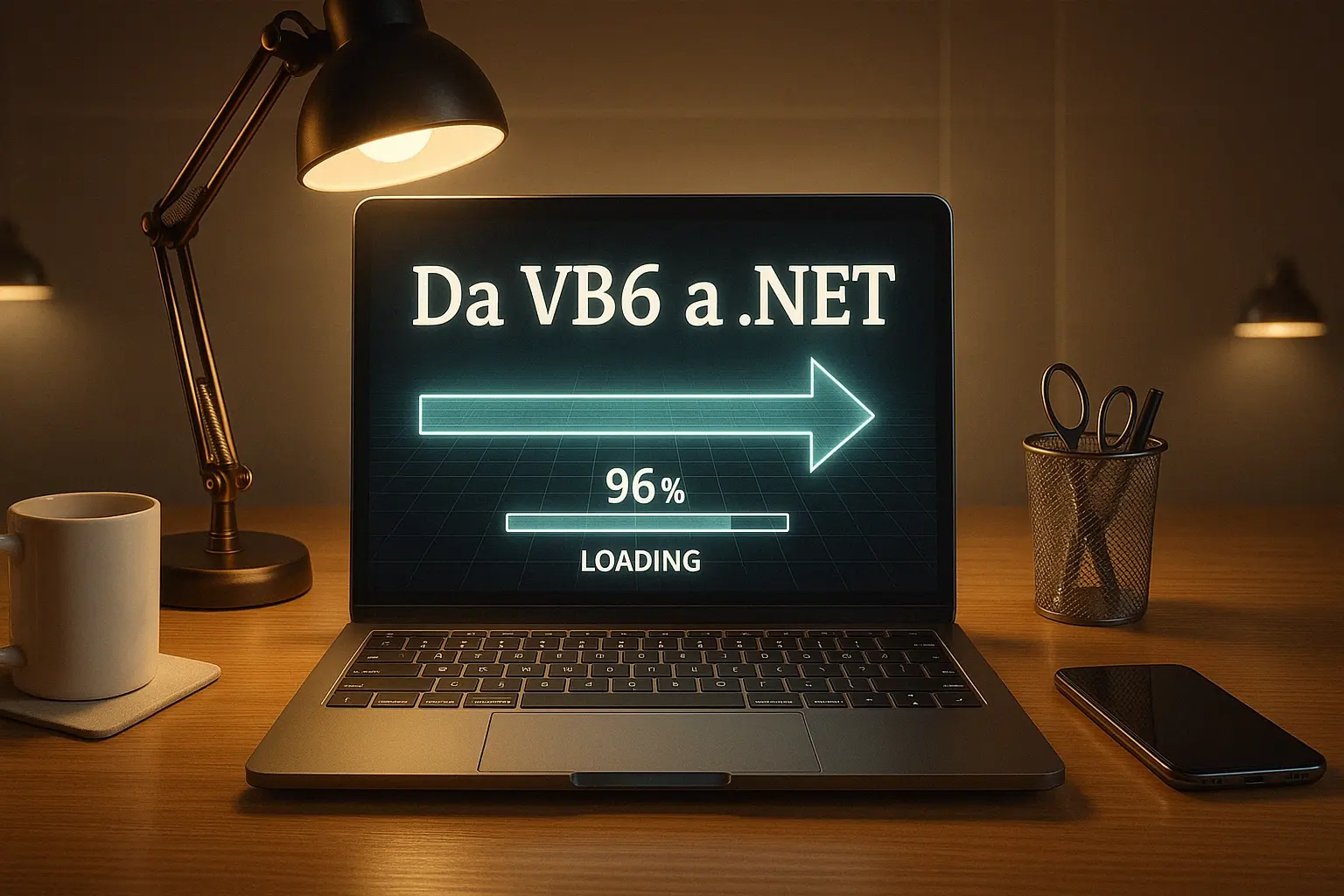 Laptop con migrazione VB6 a .NET, modernizzazione e aggiornamento software