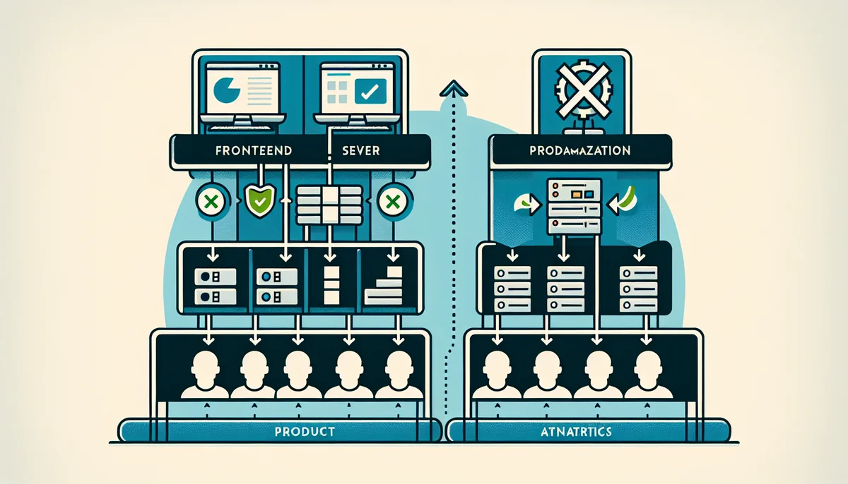 Visual comparison of functional vs product organizational model in a software development team