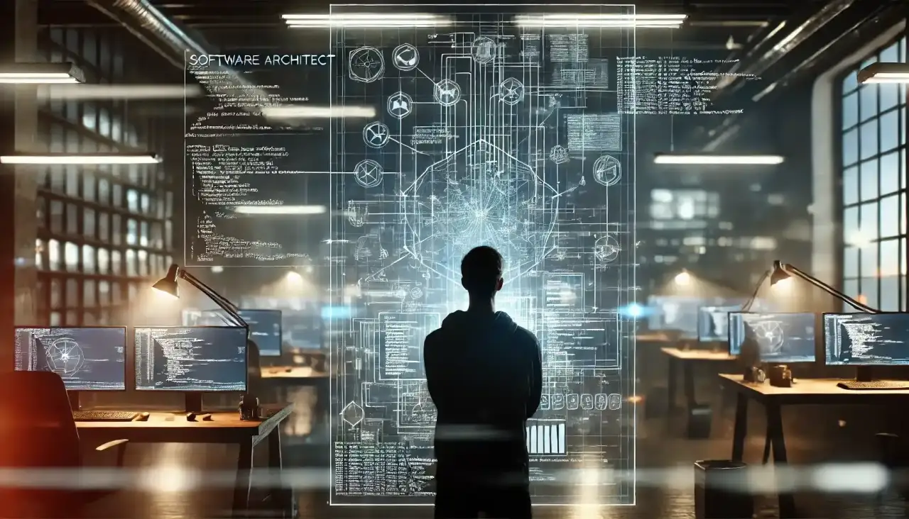 Software architect looking at complex code structure