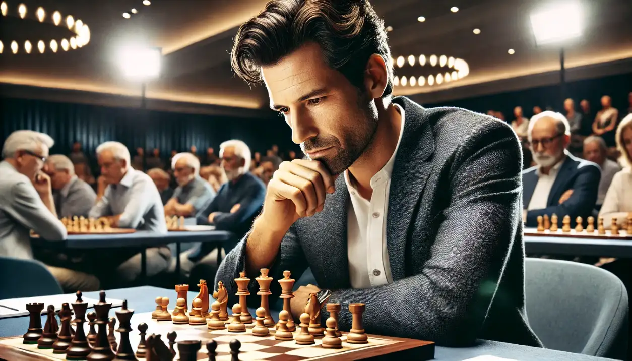 world chess champion deeply concentrated during a game
