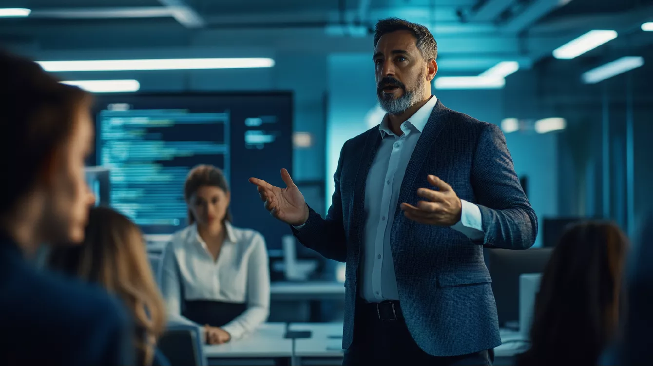 Charismatic leader talking to his team