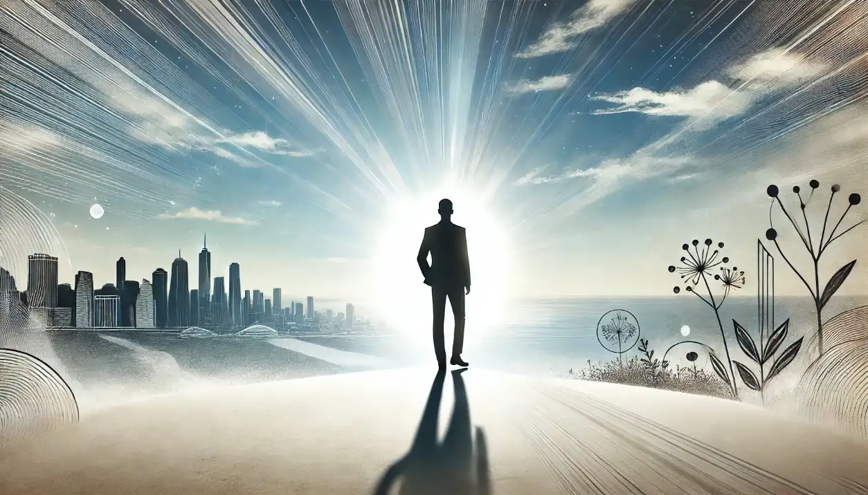 silhouette looking towards a bright horizon, symbolizing growth and unlimited potential