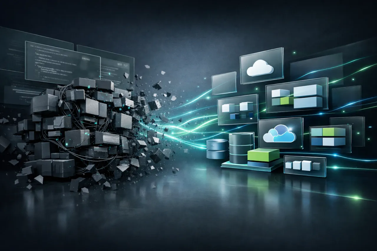 Visualizing the refactoring from rigid VB6 code to a more modular and lightweight .NET architecture.