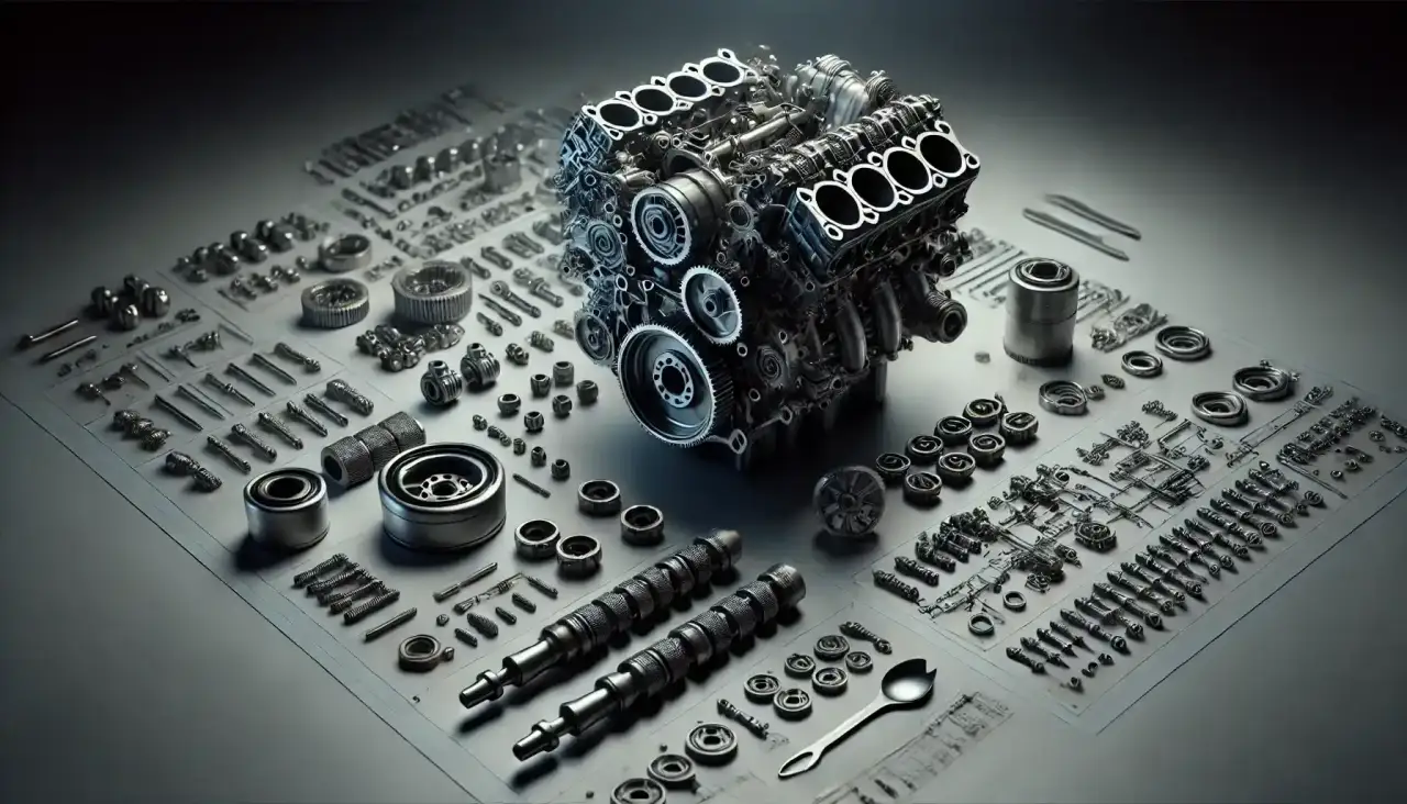 Software architecture displayed as a disassembled engine with each part numbered