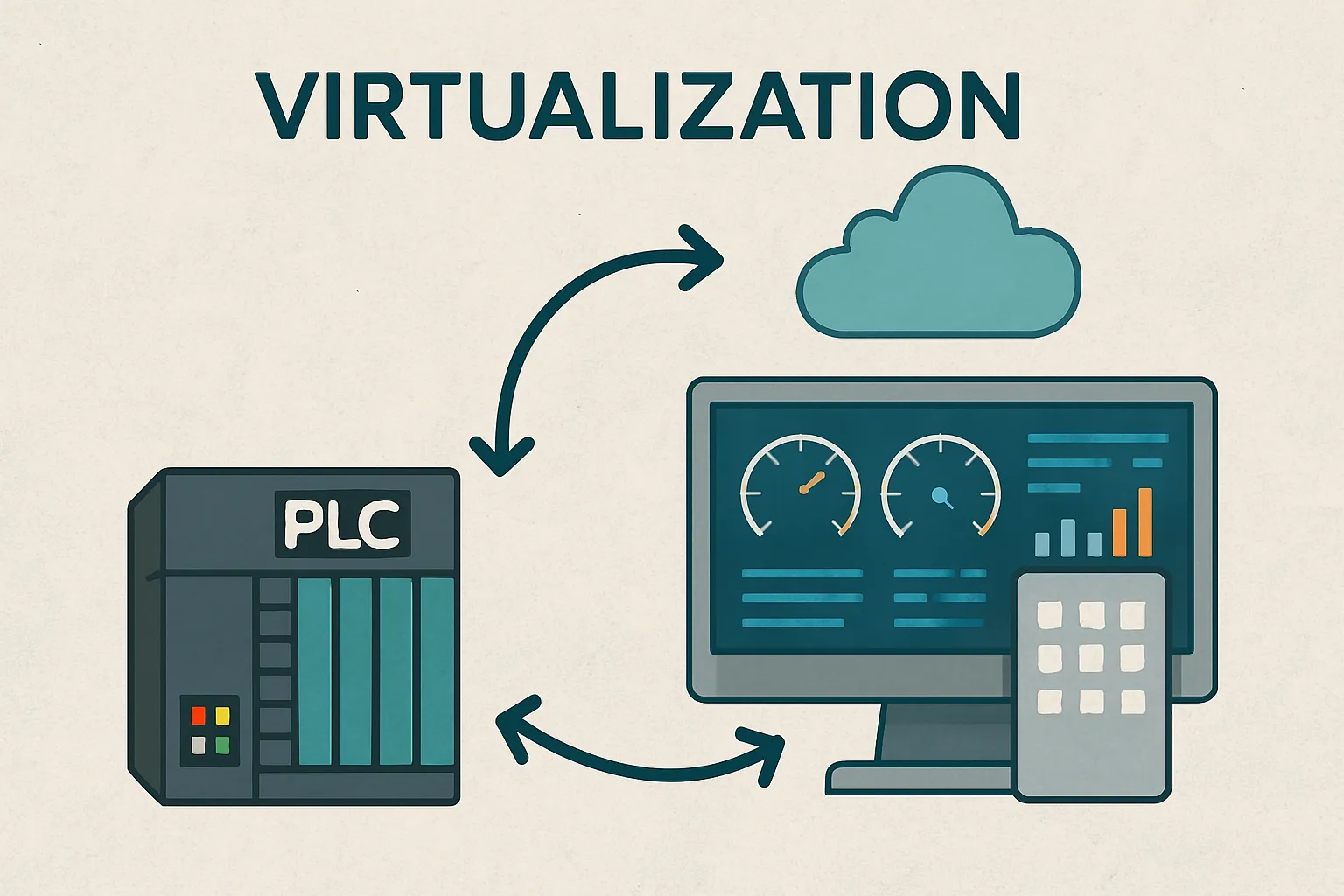 Virtual PLC development simulation with digital interfaces and tools