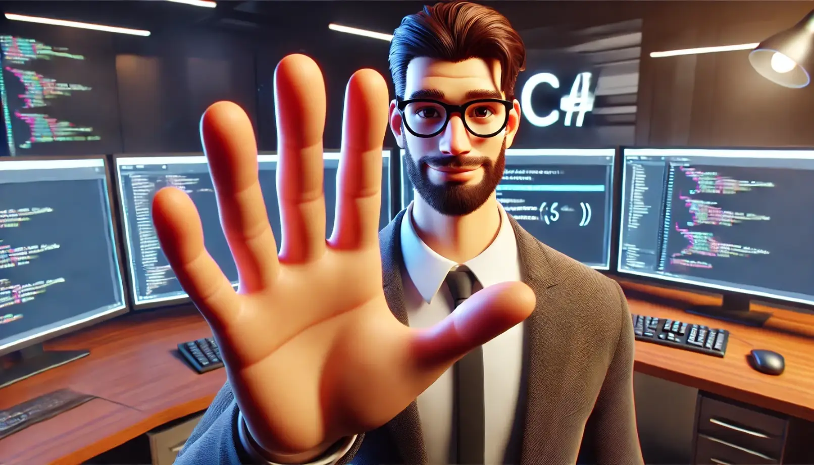 3D software developer, symbol of coding, C#, development and technology