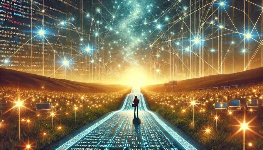 Road under a programmer, code, software development with C#